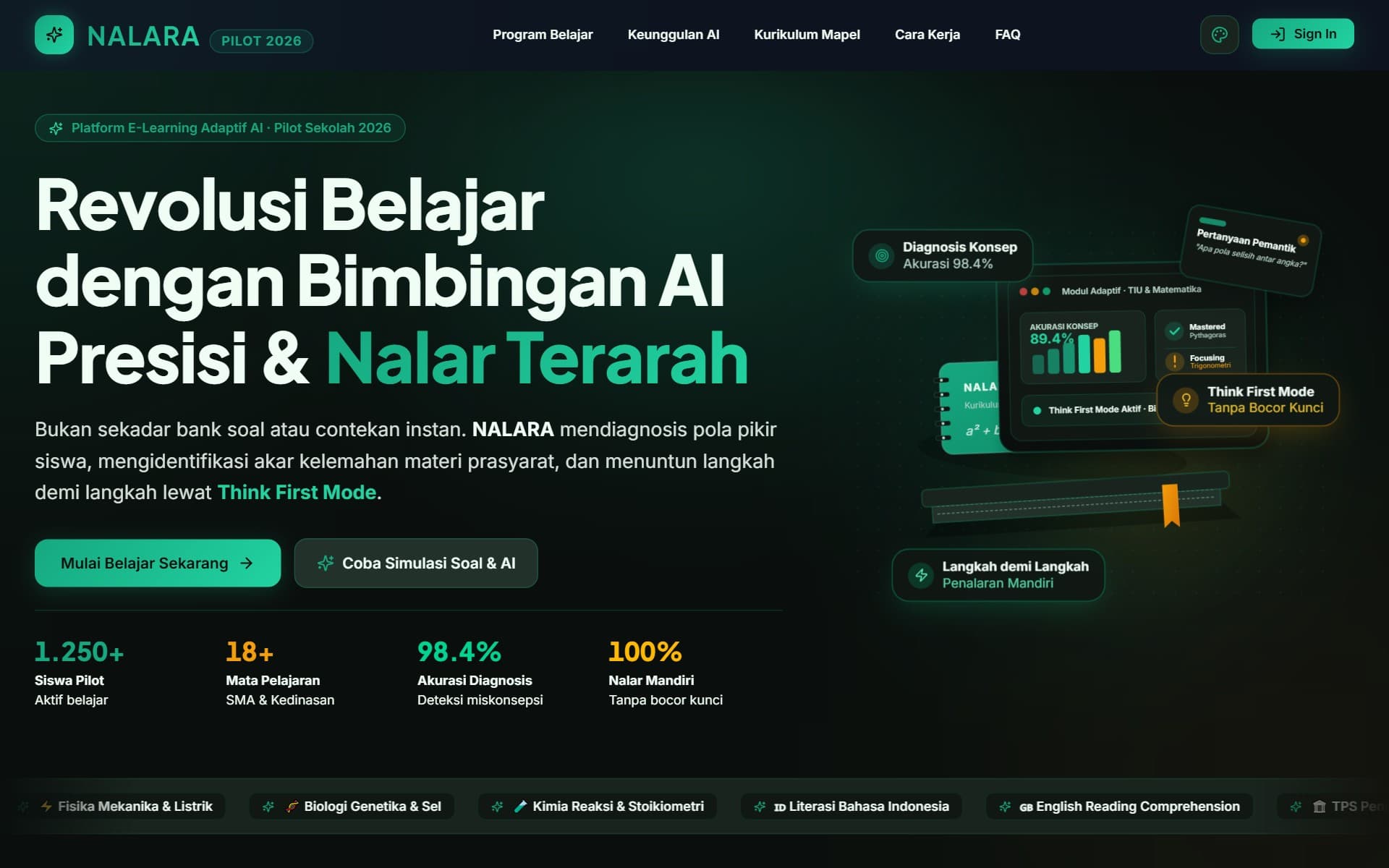 Tangkapan layar portofolio NALARA AI Learning