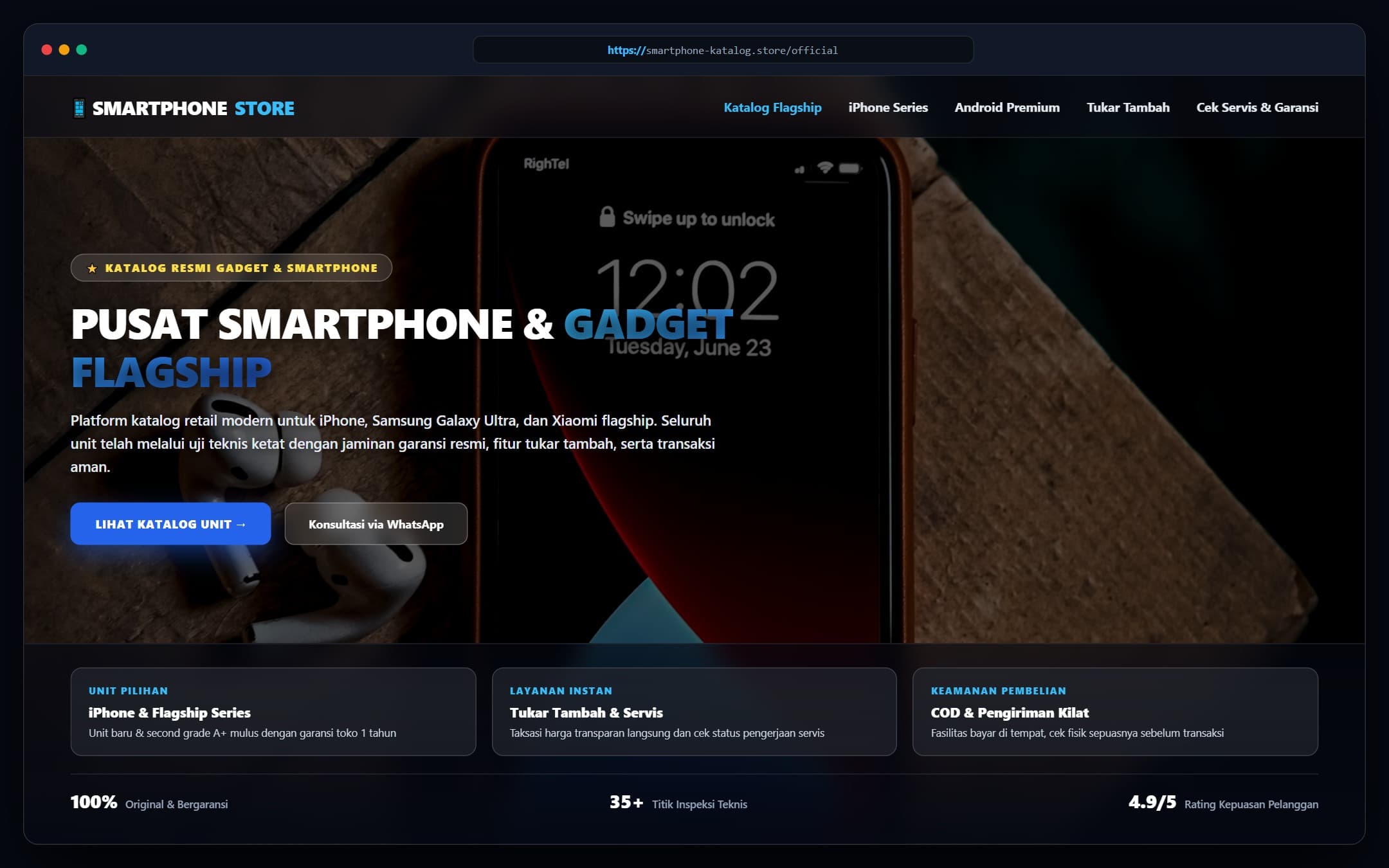 Tangkapan layar portofolio Smartphone Store